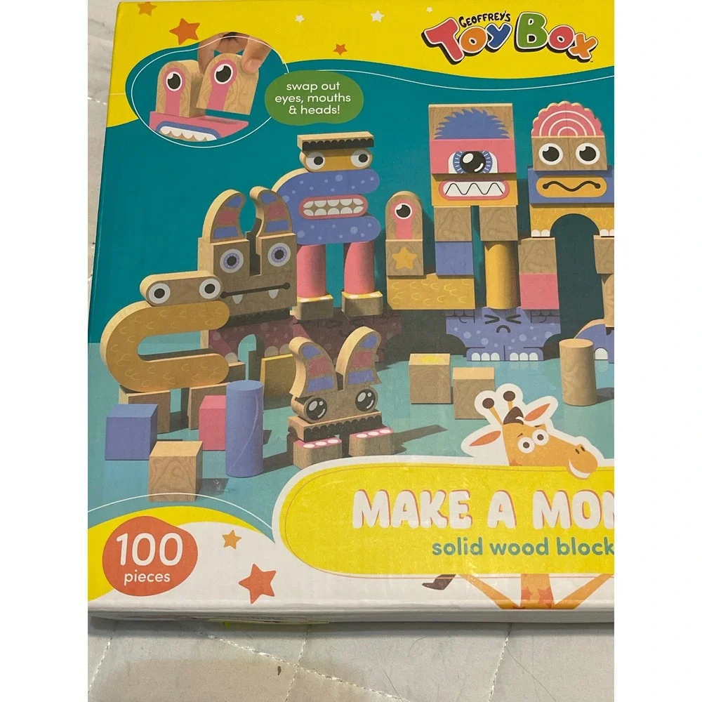 Geoffrey's Toy Box‎ Make A Monster Solid Wood Block Set 100 Pieces Kids Ages 3+